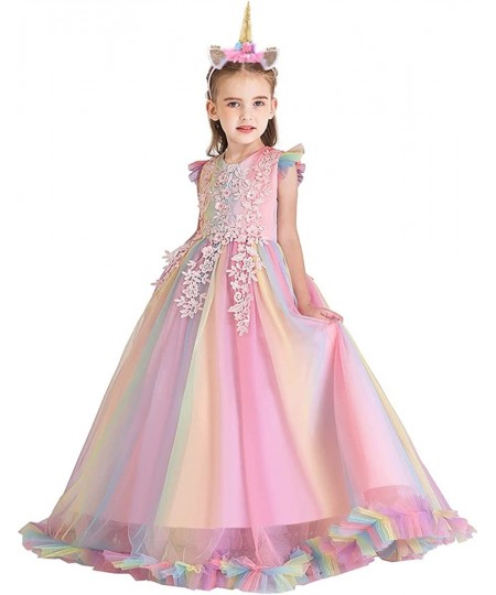 Girls Unicorn Rainbow Birthday Tulle Dress Princess Pageant Dance Gown Christmas Party Halloween Costume w/Headband $54.23 - ...