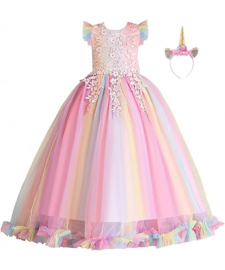 Girls Unicorn Rainbow Birthday Tulle Dress Princess Pageant Dance Gown Christmas Party Halloween Costume w/Headband $54.23 - ...