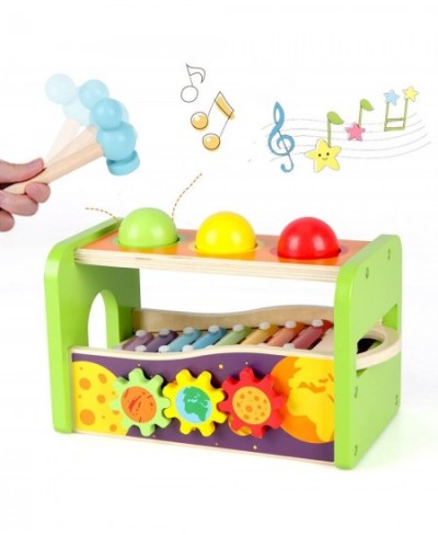 4-in-1 Hammering Pounding Toys Pound & Tap Bench with Slide Out Xylophone Multifunctional Montessori Wooden Musical Pounding ...