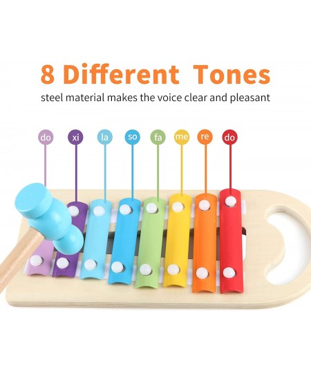 4-in-1 Hammering Pounding Toys Pound & Tap Bench with Slide Out Xylophone Multifunctional Montessori Wooden Musical Pounding ...