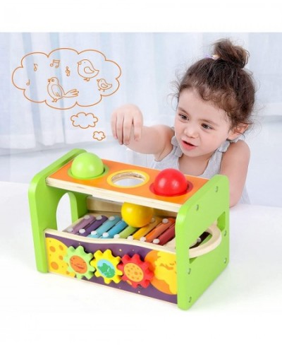 4-in-1 Hammering Pounding Toys Pound & Tap Bench with Slide Out Xylophone Multifunctional Montessori Wooden Musical Pounding ...