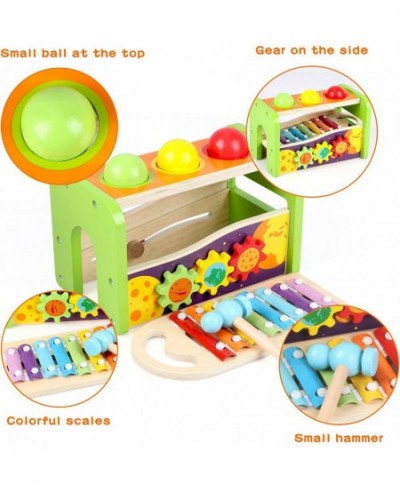 4-in-1 Hammering Pounding Toys Pound & Tap Bench with Slide Out Xylophone Multifunctional Montessori Wooden Musical Pounding ...