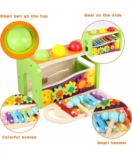 4-in-1 Hammering Pounding Toys Pound & Tap Bench with Slide Out Xylophone Multifunctional Montessori Wooden Musical Pounding ...