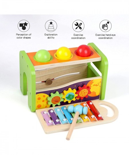 4-in-1 Hammering Pounding Toys Pound & Tap Bench with Slide Out Xylophone Multifunctional Montessori Wooden Musical Pounding ...