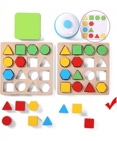 Wooden Puzzles Shape Color Matching Board Games Preschool Educational Montessori Toys for Kids 3 4 5 6 Years Old Boys Girls B...