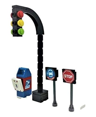 Building Bricks Toys City Town Village Street Main Road Arch Traffic Light Stop Sign Bus Stop Post Box Road Sign 4 PCS Playse...