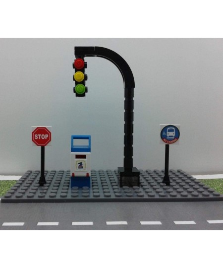 Building Bricks Toys City Town Village Street Main Road Arch Traffic Light Stop Sign Bus Stop Post Box Road Sign 4 PCS Playse...