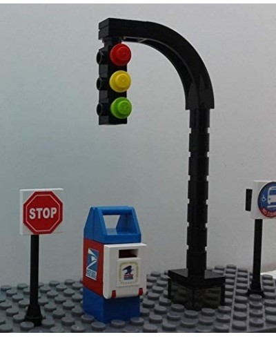 Building Bricks Toys City Town Village Street Main Road Arch Traffic Light Stop Sign Bus Stop Post Box Road Sign 4 PCS Playse...