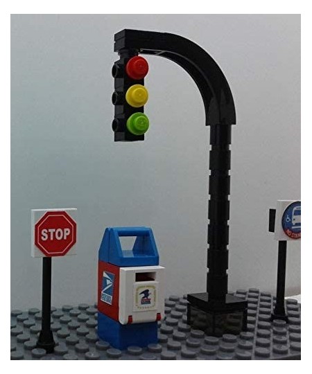 Building Bricks Toys City Town Village Street Main Road Arch Traffic Light Stop Sign Bus Stop Post Box Road Sign 4 PCS Playse...