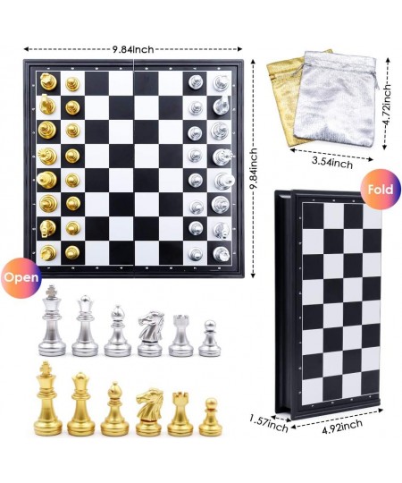 Magnetic Chess Set Folding Chess Board Set 9.84×9.84 Inches Travel Chess Set Portable Chess Board Game with Two Storage Bags ...