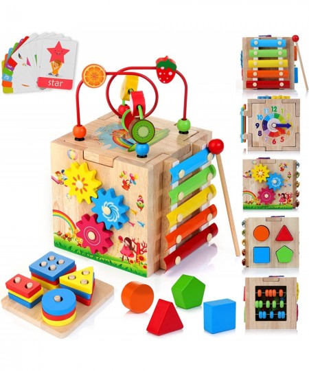 Wooden Kids Baby Activity Cube 8-in-1 Toys Gift Set for 12M+ Boys & Girls Bonus Sorting & Stacking Board Montessori Learning ...