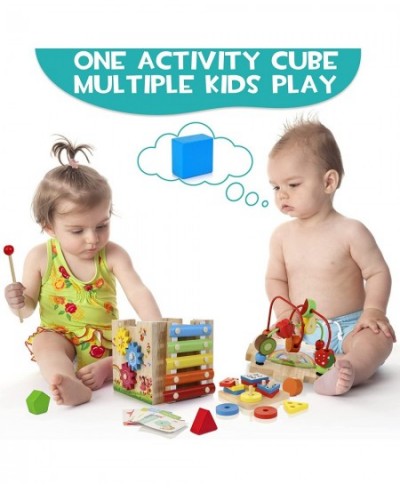 Wooden Kids Baby Activity Cube 8-in-1 Toys Gift Set for 12M+ Boys & Girls Bonus Sorting & Stacking Board Montessori Learning ...