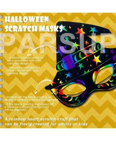 36PCS Halloween Scratch Masks DIY Rainbow Scratch Paper Mask Art Craft Kit with Bamboo Stylus & Elastic Bands for Magic Scrat...