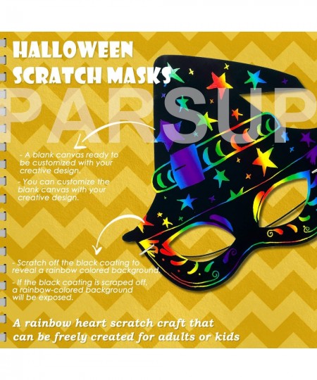 36PCS Halloween Scratch Masks DIY Rainbow Scratch Paper Mask Art Craft Kit with Bamboo Stylus & Elastic Bands for Magic Scrat...