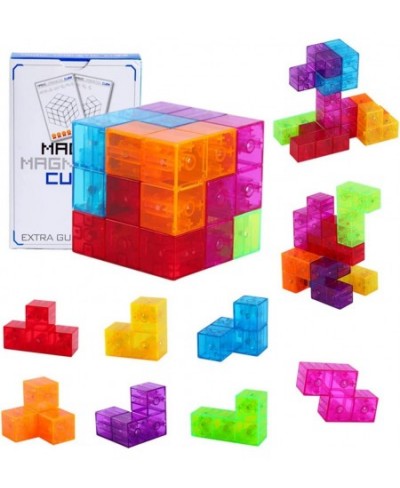 3D Magnetic Building Blocks Magic Magnetic Cubes Set of 7 Multi Shapes Magnetic Blocks with 54 Guide Cards Infinity Puzzle Cu...