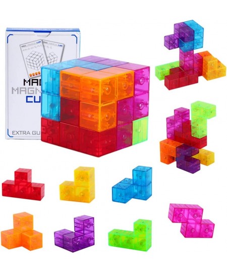 3D Magnetic Building Blocks Magic Magnetic Cubes Set of 7 Multi Shapes Magnetic Blocks with 54 Guide Cards Infinity Puzzle Cu...