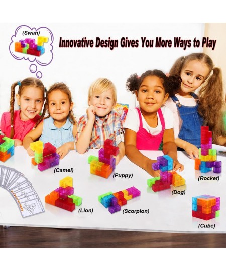 3D Magnetic Building Blocks Magic Magnetic Cubes Set of 7 Multi Shapes Magnetic Blocks with 54 Guide Cards Infinity Puzzle Cu...