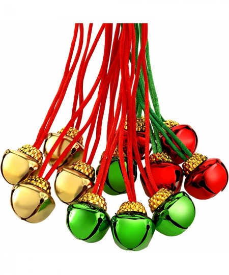 36 Pieces Christmas Bell Necklaces Christmas Holiday Necklaces Bell Necklaces with Ribbons for Holiday Party Accessories Stoc...