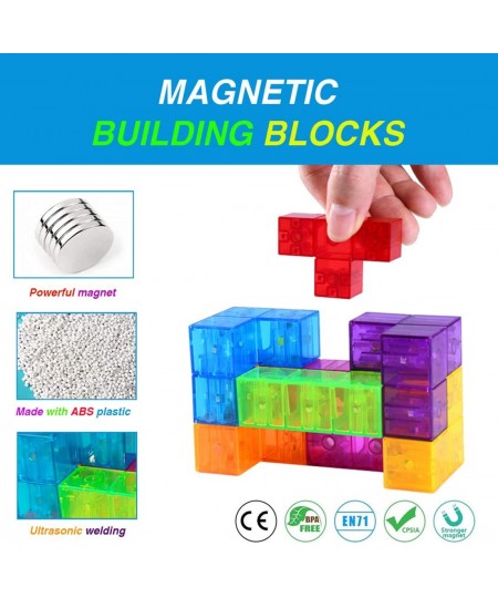 3D Magnetic Building Blocks Magic Magnetic Cubes Set of 7 Multi Shapes Magnetic Blocks with 54 Guide Cards Infinity Puzzle Cu...