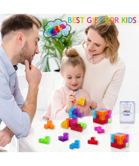 3D Magnetic Building Blocks Magic Magnetic Cubes Set of 7 Multi Shapes Magnetic Blocks with 54 Guide Cards Infinity Puzzle Cu...