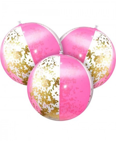 3 Pieces 16 Inch Inflatable Glitter Beach Ball Sequin Beach Ball Confetti Beach Balls Swimming Pool Party Balls Pink Beach Sa...