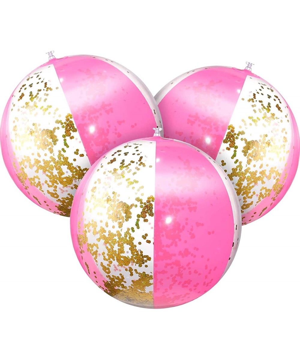 3 Pieces 16 Inch Inflatable Glitter Beach Ball Sequin Beach Ball Confetti Beach Balls Swimming Pool Party Balls Pink Beach Sa...