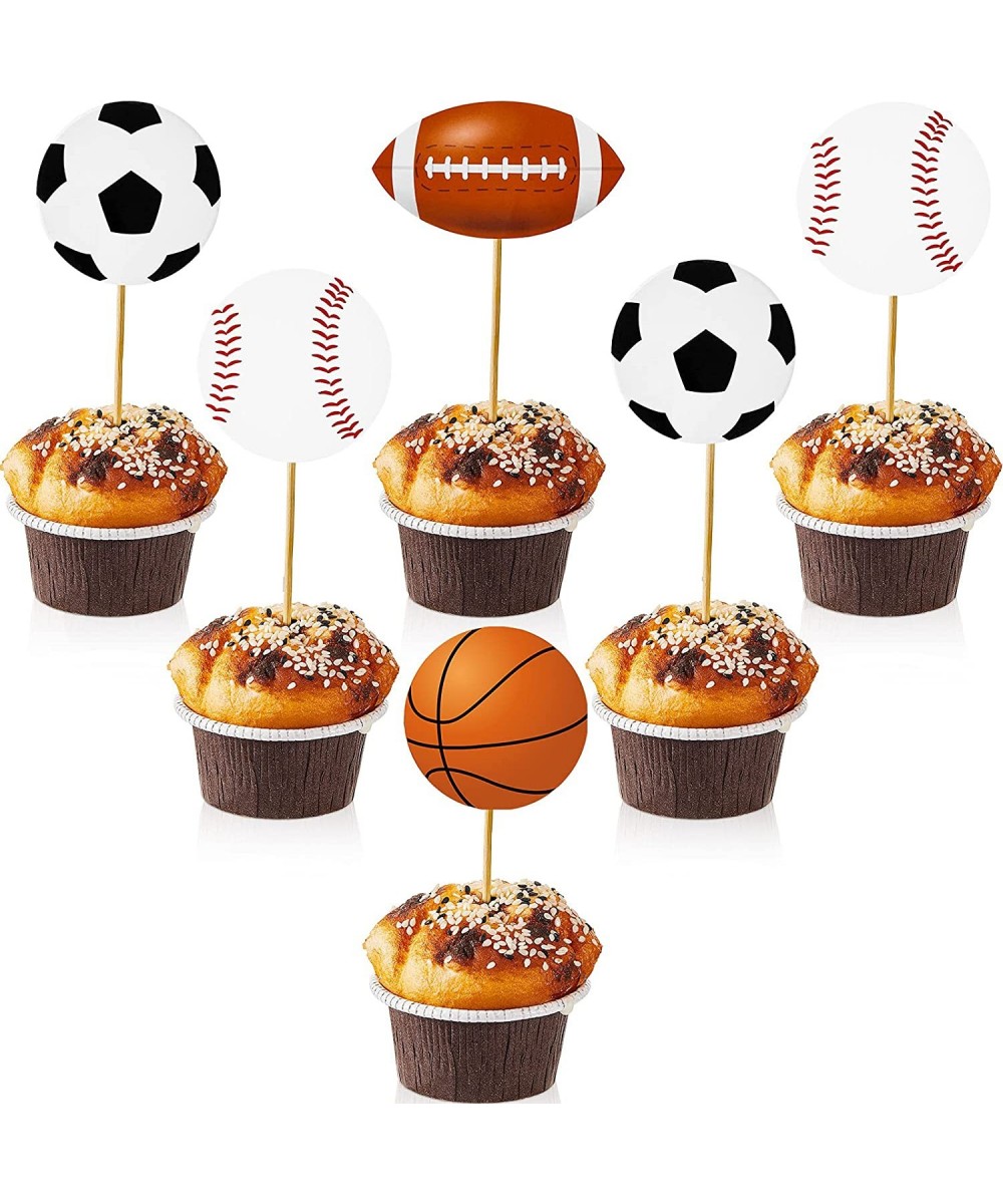 48 Pieces Sports Cupcake Toppers Baseball Cupcake Picks Basketball Toothpicks Soccer Ball Football Cake Decor for Boys Men Bi...