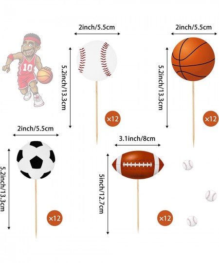 48 Pieces Sports Cupcake Toppers Baseball Cupcake Picks Basketball Toothpicks Soccer Ball Football Cake Decor for Boys Men Bi...