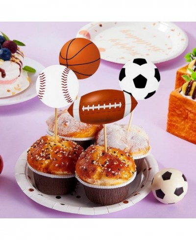 48 Pieces Sports Cupcake Toppers Baseball Cupcake Picks Basketball Toothpicks Soccer Ball Football Cake Decor for Boys Men Bi...