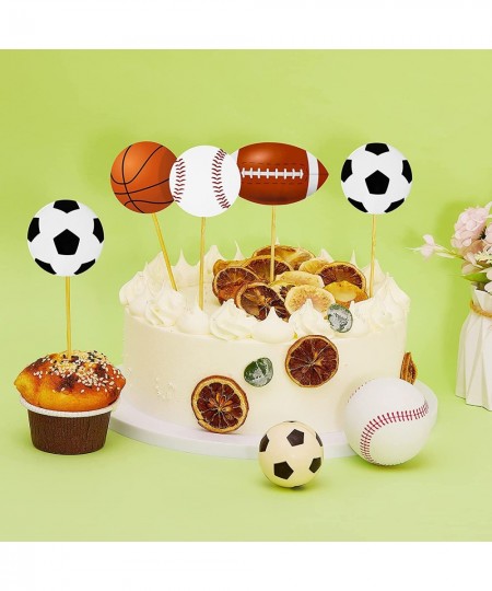 48 Pieces Sports Cupcake Toppers Baseball Cupcake Picks Basketball Toothpicks Soccer Ball Football Cake Decor for Boys Men Bi...