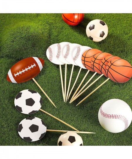 48 Pieces Sports Cupcake Toppers Baseball Cupcake Picks Basketball Toothpicks Soccer Ball Football Cake Decor for Boys Men Bi...