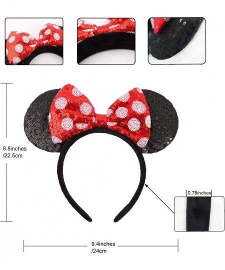 Mouse Ears Bow Headbands 2 PCS Shiny Sequin Bow Headbands Classic Mouse Ears Headbands for Adult Women Girls(Red Sequin & Red...