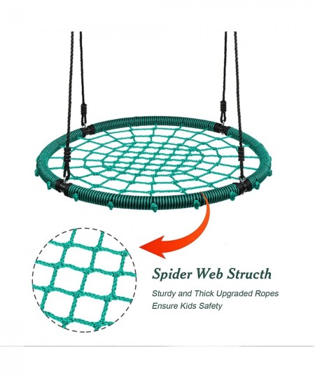 40" Spider Web Swing Kids Round Web Swing Great for Tree Swing Set Backyard Playground 70" Detachable Nylon Rope Swivel (Gree...