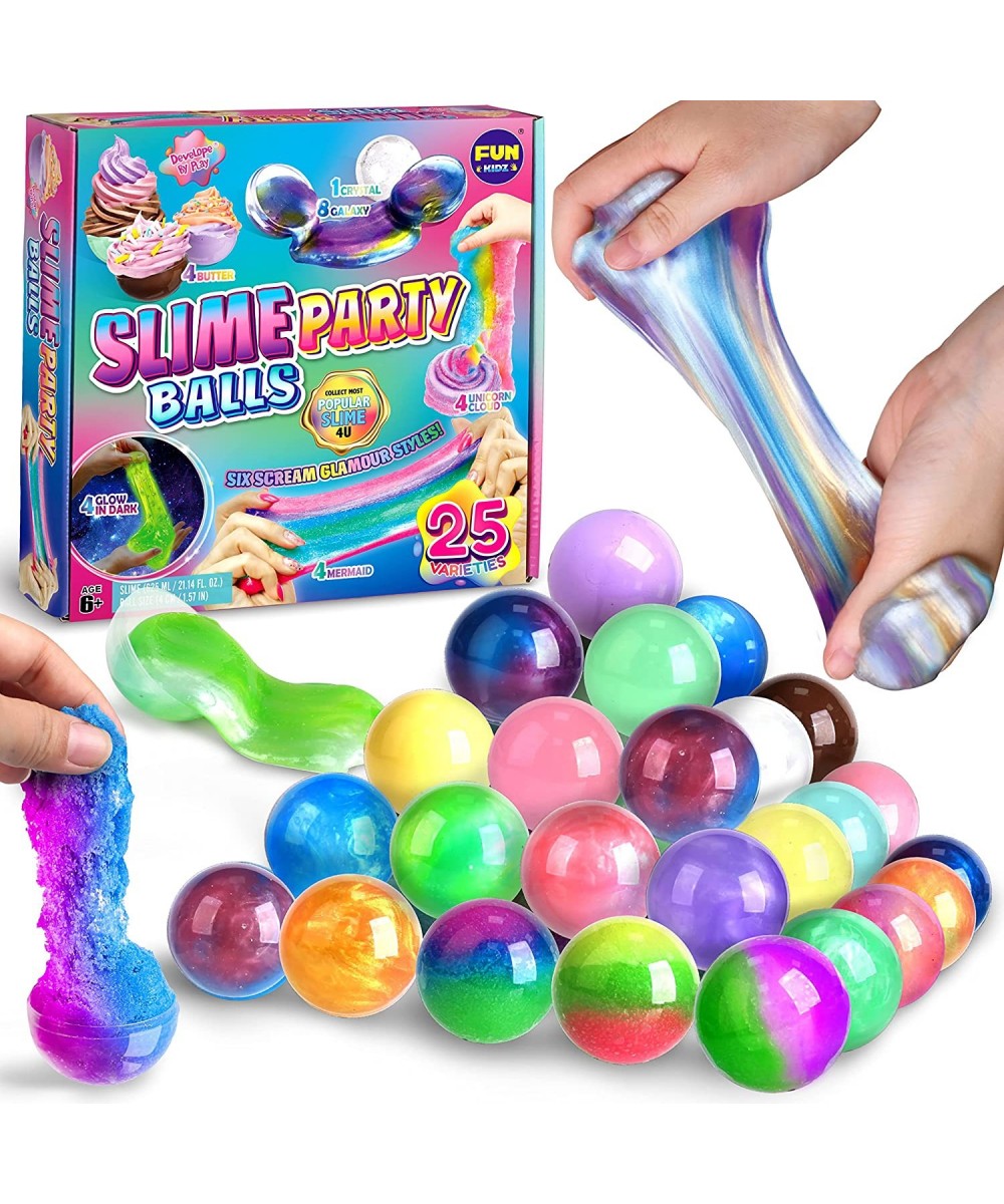 25 Variety Slime Balls Party Favors FunKidz Bulk Premade Soft Small Slime Toys Gifts for Kids Girls Boys Includes Galaxy Fluf...