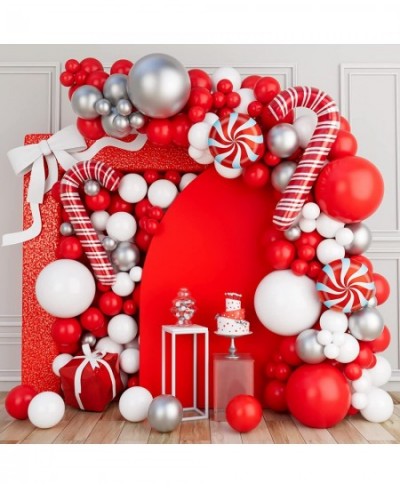 Christmas Balloon Garland Arch Kit 160PCS Silver Red White Balloons Candy Balloons Gift Box Balloons for Christmas Party Deco...