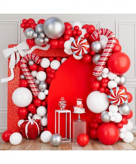 Christmas Balloon Garland Arch Kit 160PCS Silver Red White Balloons Candy Balloons Gift Box Balloons for Christmas Party Deco...