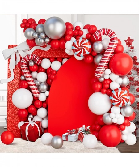 Christmas Balloon Garland Arch Kit 160PCS Silver Red White Balloons Candy Balloons Gift Box Balloons for Christmas Party Deco...