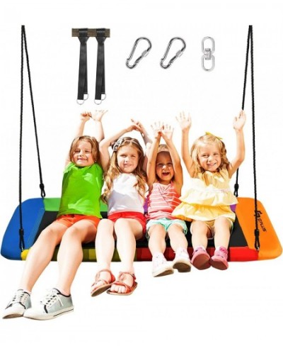 700LBS 60 Inch Giant Platform Tree Swing for Kids and Adults Indoor Outdoor Adjustable Rectangle Swing w/ 2 Hanging Straps & ...