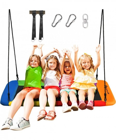 700LBS 60 Inch Giant Platform Tree Swing for Kids and Adults Indoor Outdoor Adjustable Rectangle Swing w/ 2 Hanging Straps & ...