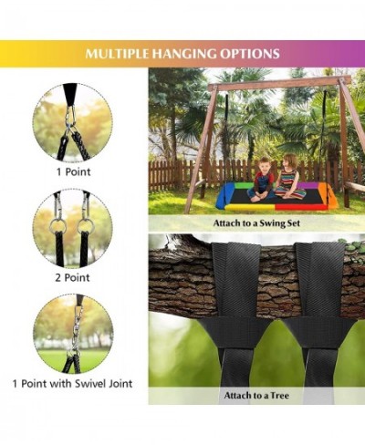 700LBS 60 Inch Giant Platform Tree Swing for Kids and Adults Indoor Outdoor Adjustable Rectangle Swing w/ 2 Hanging Straps & ...