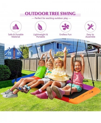 700LBS 60 Inch Giant Platform Tree Swing for Kids and Adults Indoor Outdoor Adjustable Rectangle Swing w/ 2 Hanging Straps & ...