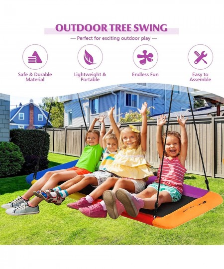 700LBS 60 Inch Giant Platform Tree Swing for Kids and Adults Indoor Outdoor Adjustable Rectangle Swing w/ 2 Hanging Straps & ...