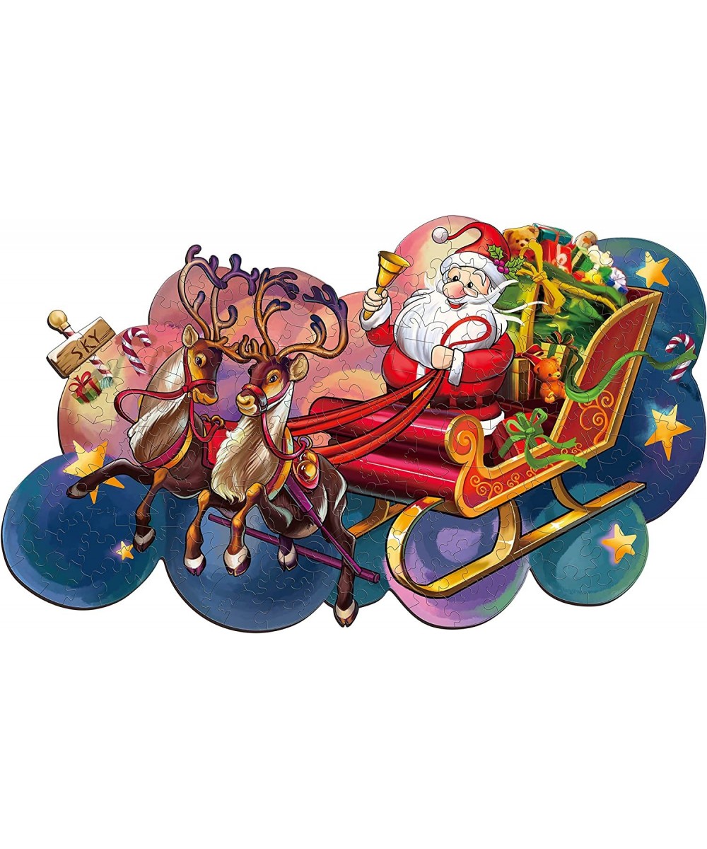 Wooden Puzzles Jigsaw Santa Sleigh Puzzle for Adults and Kids Unique Jigsaw Pieces Fun Challenging Christmas Puzzles Gifts Pe...