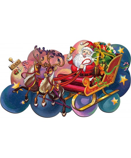 Wooden Puzzles Jigsaw Santa Sleigh Puzzle for Adults and Kids Unique Jigsaw Pieces Fun Challenging Christmas Puzzles Gifts Pe...