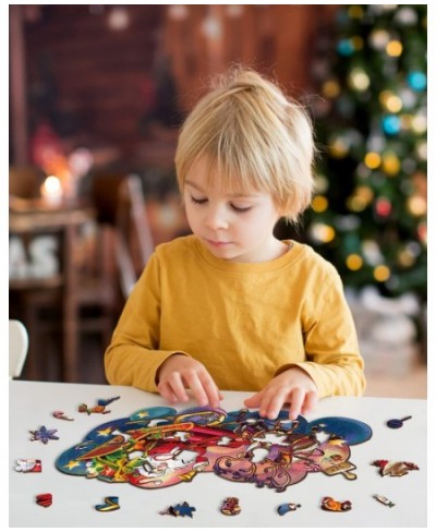 Wooden Puzzles Jigsaw Santa Sleigh Puzzle for Adults and Kids Unique Jigsaw Pieces Fun Challenging Christmas Puzzles Gifts Pe...