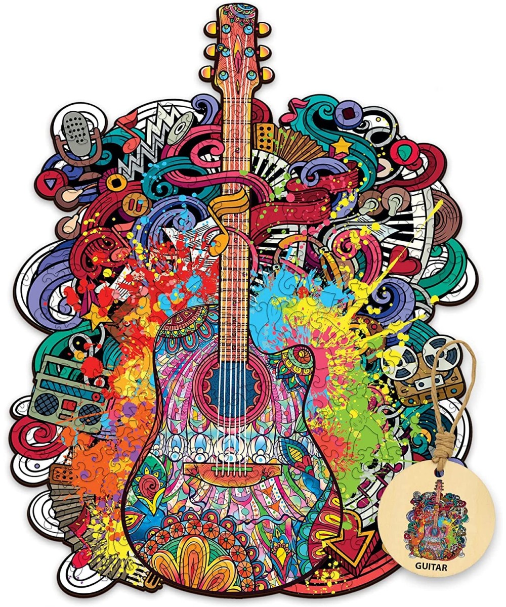 Wooden Puzzles for Adults Guitar Wooden Jigsaw Puzzles Unique Shape Wooden Animal Puzzle Creative Challenge for Adults Family...