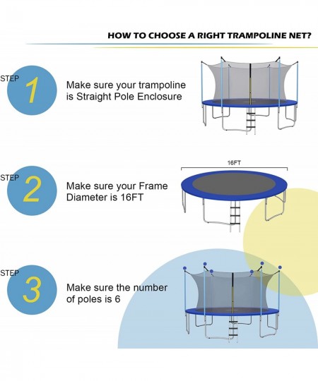 Trampoline Safety Net w/Adjustable Straps 8 10 12 14 15 16Ft Weather-Resistant Replacement Enclosure Net for Round Frame w/Do...