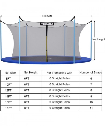 Trampoline Safety Net w/Adjustable Straps 8 10 12 14 15 16Ft Weather-Resistant Replacement Enclosure Net for Round Frame w/Do...