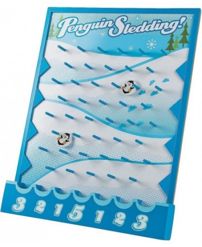 Winter Game Penguin Sledding Disk Drop (Wood Board with 6 disks) $64.25 - Board Games