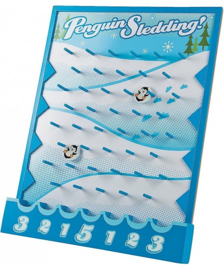 Winter Game Penguin Sledding Disk Drop (Wood Board with 6 disks) $64.25 - Board Games